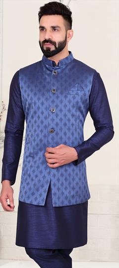 Blue color Nehru Jacket in Jacquard fabric with Weaving work : 1785962