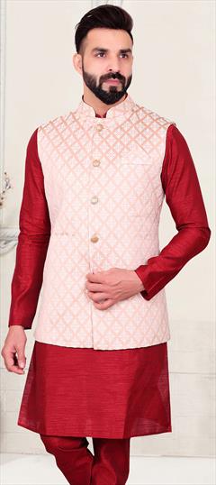 Pink and Majenta color Nehru Jacket in Jacquard fabric with Weaving work : 1785964
