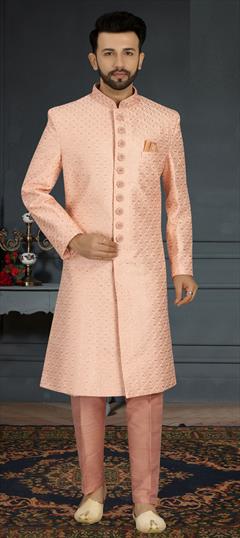 Pink and Majenta color Sherwani in Jacquard fabric with Embroidered, Sequence, Thread work : 1786010