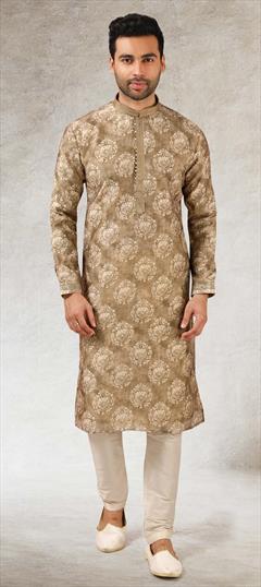 Beige and Brown color Kurta Pyjamas in Art Silk fabric with Printed work : 1786167