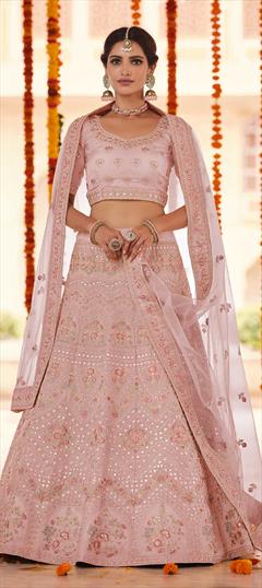Bridal, Wedding Pink and Majenta color Lehenga in Organza Silk fabric with A Line Gota Patti, Thread, Zircon work : 1786297