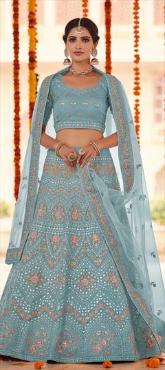 Bridal, Wedding Blue color Lehenga in Organza Silk fabric with A Line Gota Patti, Thread, Zircon work : 1786298