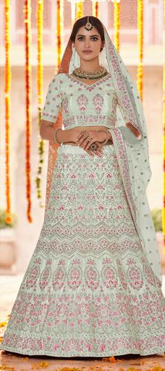 Bridal, Wedding Green color Lehenga in Crepe Silk fabric with A Line Sequence, Thread, Zircon work : 1786300