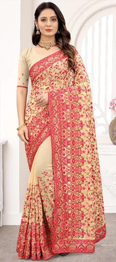 Festive, Party Wear Beige and Brown color Saree in Georgette fabric with Classic Embroidered, Resham, Thread work : 1786402