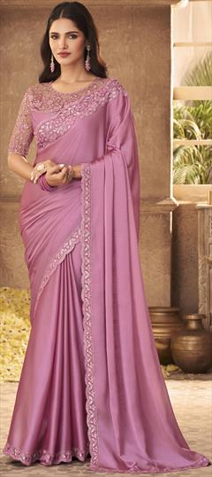 Festive, Party Wear, Wedding Pink and Majenta color Saree in Georgette fabric with Classic Embroidered, Resham, Sequence, Thread work : 1786527