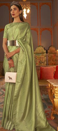 Traditional, Wedding Green color Saree in Satin Silk, Silk fabric with South Weaving work : 1786638
