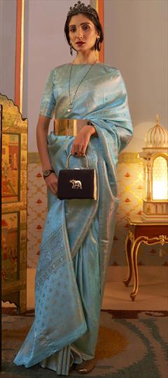 Traditional, Wedding Blue color Saree in Satin Silk, Silk fabric with South Weaving work : 1786639