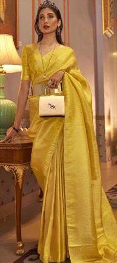 Traditional, Wedding Yellow color Saree in Satin Silk, Silk fabric with South Weaving work : 1786640