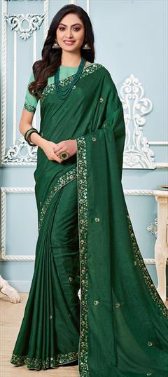 Traditional Green color Saree in Art Silk, Silk fabric with South Embroidered, Resham, Thread work : 1786742
