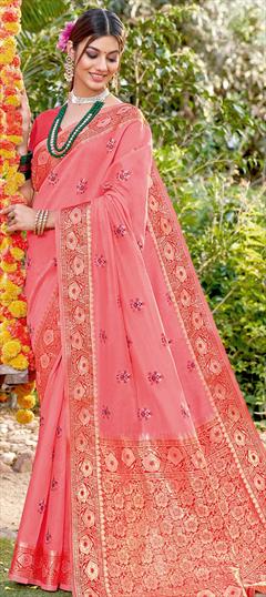 Traditional Pink and Majenta color Saree in Cotton fabric with Bengali Weaving work : 1786849