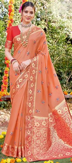Traditional Pink and Majenta color Saree in Cotton fabric with Bengali Weaving work : 1786854