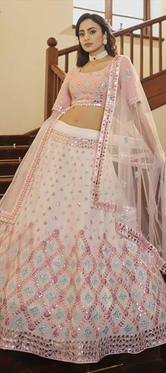 Bollywood, Wedding White and Off White color Lehenga in Georgette fabric with A Line Embroidered, Gota Patti, Sequence, Thread work : 1786946