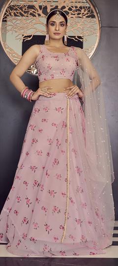 Bridal, Wedding Pink and Majenta color Lehenga in Georgette fabric with A Line Printed work : 1787666