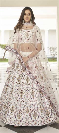 Bridal, Wedding White and Off White color Lehenga in Silk fabric with A Line Embroidered, Resham, Sequence, Thread work : 1787778