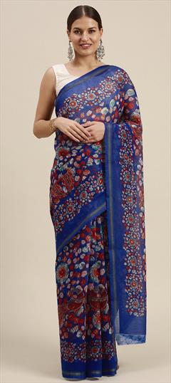 Casual, Traditional Blue color Saree in Cotton fabric with Bengali Printed work : 1788056