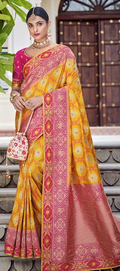 Traditional, Wedding Yellow color Saree in Banarasi Silk, Silk fabric with South Weaving work : 1788218