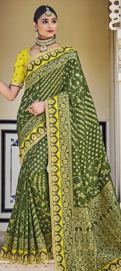 Traditional, Wedding Green color Saree in Banarasi Silk, Silk fabric with South Weaving work : 1788222