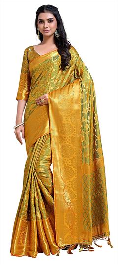 Traditional, Wedding Yellow color Saree in Kanchipuram Silk, Silk fabric with South Zari work : 1788428