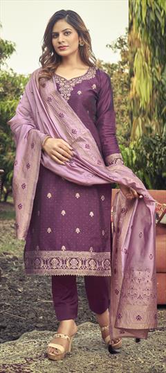 Festive, Party Wear Purple and Violet color Salwar Kameez in Jacquard fabric with Straight Stone, Swarovski, Weaving work : 1788707