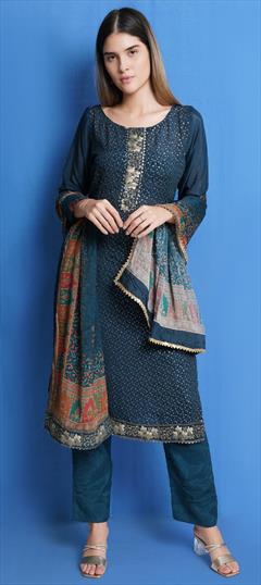 Festive, Party Wear Blue color Salwar Kameez in Chiffon fabric with Straight Resham, Sequence, Thread work : 1788717