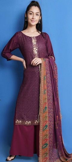 Festive, Party Wear Purple and Violet color Salwar Kameez in Chiffon fabric with Palazzo Resham, Sequence, Thread work : 1788718