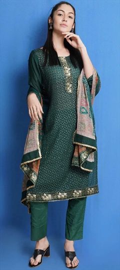 Festive, Party Wear Green color Salwar Kameez in Chiffon fabric with Straight Resham, Sequence, Thread work : 1788719