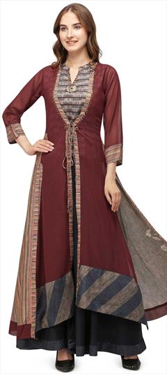 Casual Multicolor color Tunic with Bottom in Silk cotton fabric with Printed work : 1788795