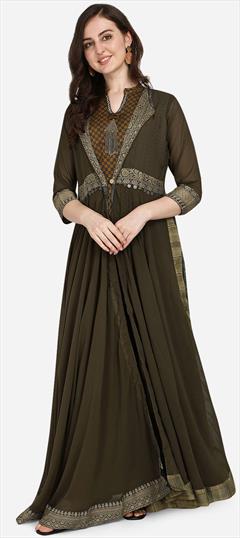 Casual Green color Tunic with Bottom in Silk cotton fabric with Printed work : 1788796