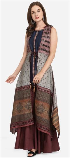 Casual Multicolor color Tunic with Bottom in Silk cotton fabric with Printed work : 1788801