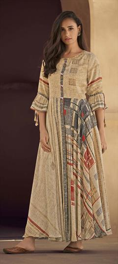 Party Wear Multicolor color Gown in Silk cotton fabric with Printed work : 1788812