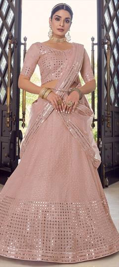 Festive, Party Wear Pink and Majenta color Lehenga in Georgette fabric with A Line Mirror, Sequence, Thread work : 1788816