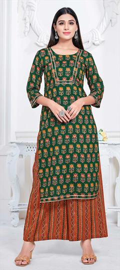 Party Wear Green color Tunic with Bottom in Rayon fabric with Printed work : 1789358