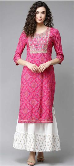 Party Wear Pink and Majenta color Tunic with Bottom in Rayon fabric with Printed work : 1789367