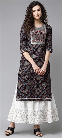 Party Wear Black and Grey color Tunic with Bottom in Rayon fabric with Printed work : 1789368