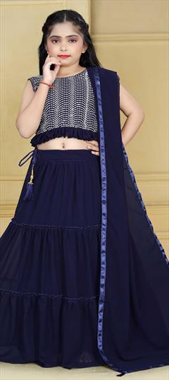Blue color Kids Lehenga in Georgette fabric with Embroidered, Resham, Sequence work : 1790004