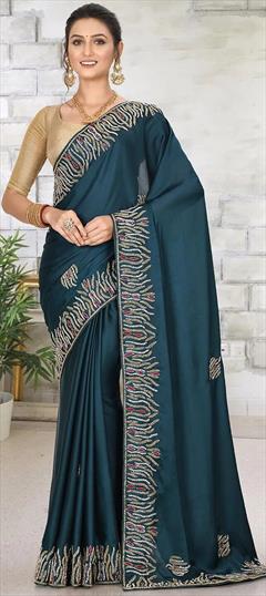 Festive, Mehendi Sangeet, Party Wear Blue color Saree in Georgette fabric with Classic Fancy Work work : 1790381