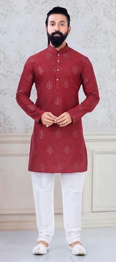 Red and Maroon color Kurta Pyjamas in Silk fabric with Sequence work : 1790481