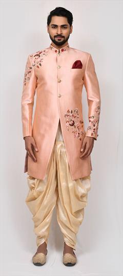 Pink and Majenta color IndoWestern Dress in Art Silk fabric with Embroidered, Resham, Thread work : 1790591
