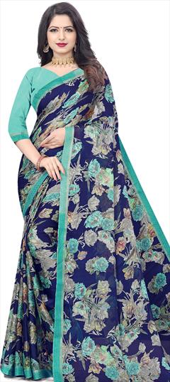 Casual Blue color Saree in Chiffon fabric with Classic Floral, Printed work : 1790814