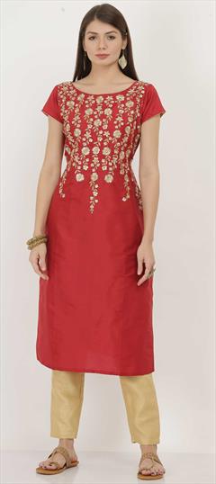 Festive, Party Wear Red and Maroon color Tunic with Bottom in Art Silk fabric with Embroidered, Resham, Zari work : 1790998