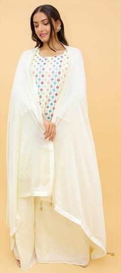 Party Wear White and Off White color Salwar Kameez in Georgette fabric with Sharara Foil Print, Thread work : 1791099