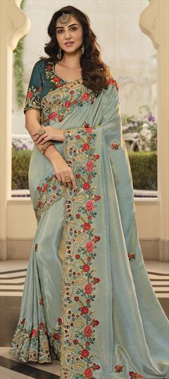 Bridal, Wedding Green color Saree in Viscose fabric with Classic Bugle Beads, Embroidered, Resham, Sequence, Stone, Zari work : 1791151