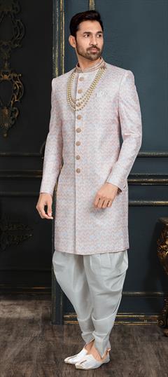 Pink and Majenta, White and Off White color Sherwani in Jacquard fabric with Embroidered, Stone, Thread work : 1791350