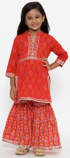Red and Maroon color Girls Top with Bottom in Cotton fabric with Floral, Printed work : 1791509
