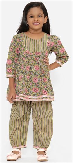 Black and Grey color Girls Top with Bottom in Cotton fabric with Floral, Printed work : 1791510