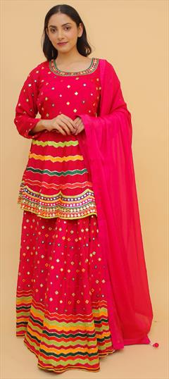 Bridal, Wedding Pink and Majenta color Long Lehenga Choli in Art Silk fabric with A Line Sequence, Thread work : 1791717