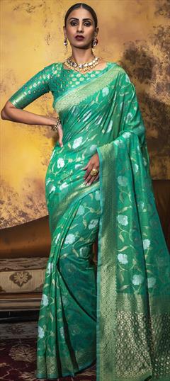 Traditional Green color Saree in Cotton fabric with South Weaving work : 1791755