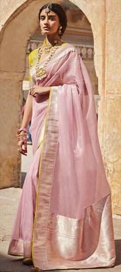 Traditional, Wedding Pink and Majenta color Saree in Banarasi Silk, Silk fabric with South Embroidered, Printed, Resham, Weaving, Zari work : 1792389