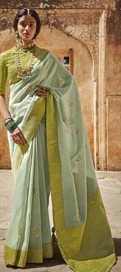 Traditional, Wedding Green color Saree in Banarasi Silk, Silk fabric with South Embroidered, Printed, Resham, Weaving, Zari work : 1792411