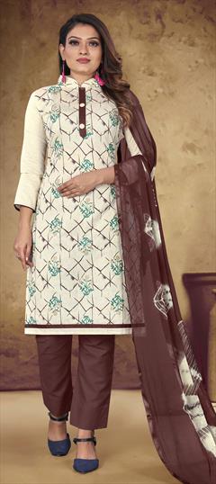 Casual Beige and Brown color Salwar Kameez in Cotton fabric with Straight Printed work : 1792616